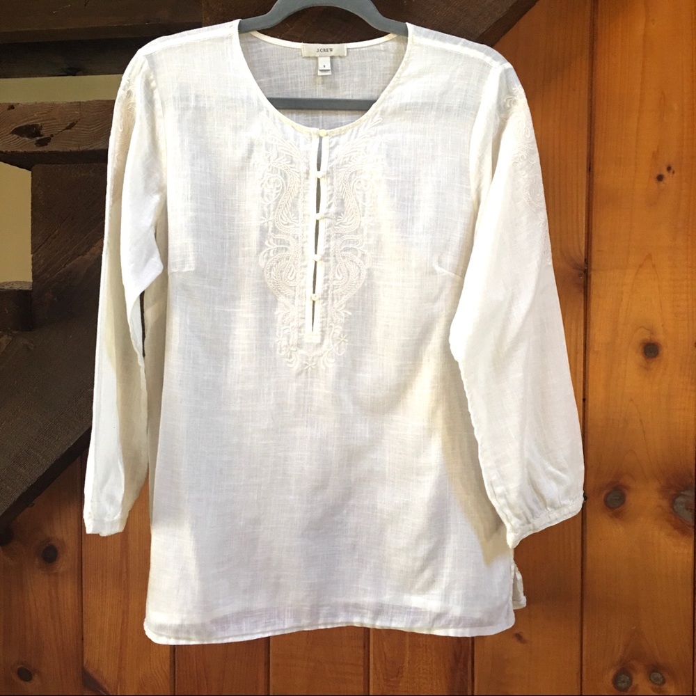 J Crew Cream tunic with embroidery